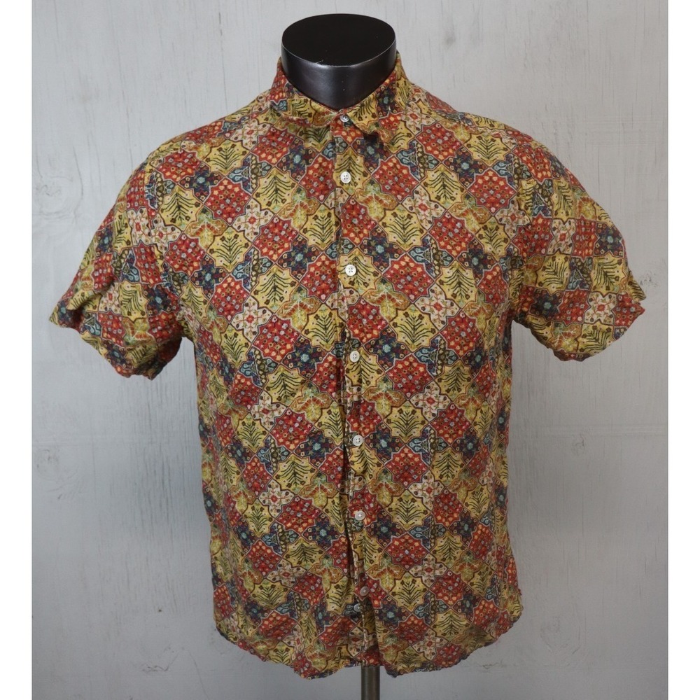 Stitch Note European Linen Shirt Size M Button Front Multicolor Medallion